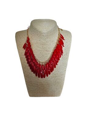 TRÏBE Statement Red And Gold Necklace With Matching Earrings NWT